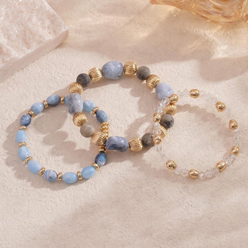 Aigrnc Boho Beaded Stretch Bracelets For Women Stackable Crystal Gold Plated Beaded Bracelets Set Trendy Handmade Friendship Braeclet Jewelry Gifts - Image 4